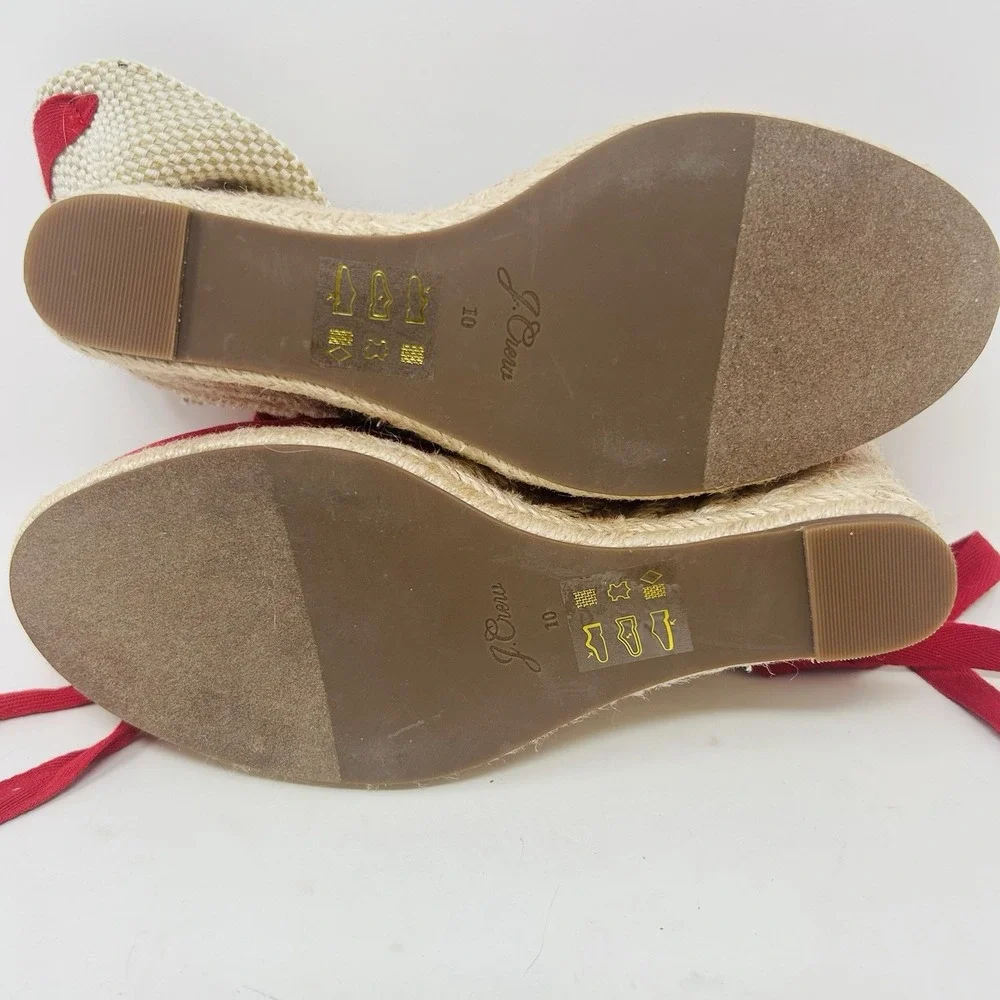 J Crew Espadrille Wedge Heels Size 10 Red Ankle Bow Ties AY315 Canvas Closed Toe
